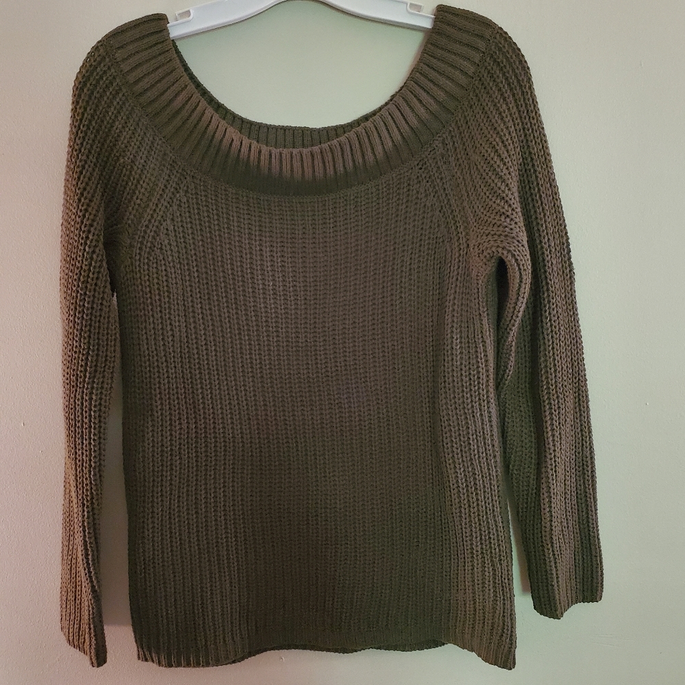 EUC Pink Republic Dark Olive Green Off The Shoulder Sweater Large
